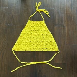 Large yellow Lace Wrap around Crop top